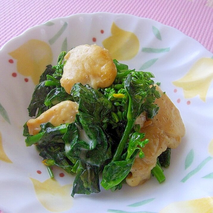 簡単＊美味しい＊つぼみ菜と鶏胸肉のマヨ醤油炒め